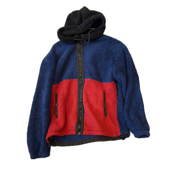 Original Use Hooded Fleece Zip Up Red Blue Mens M - Picture 1 of 3